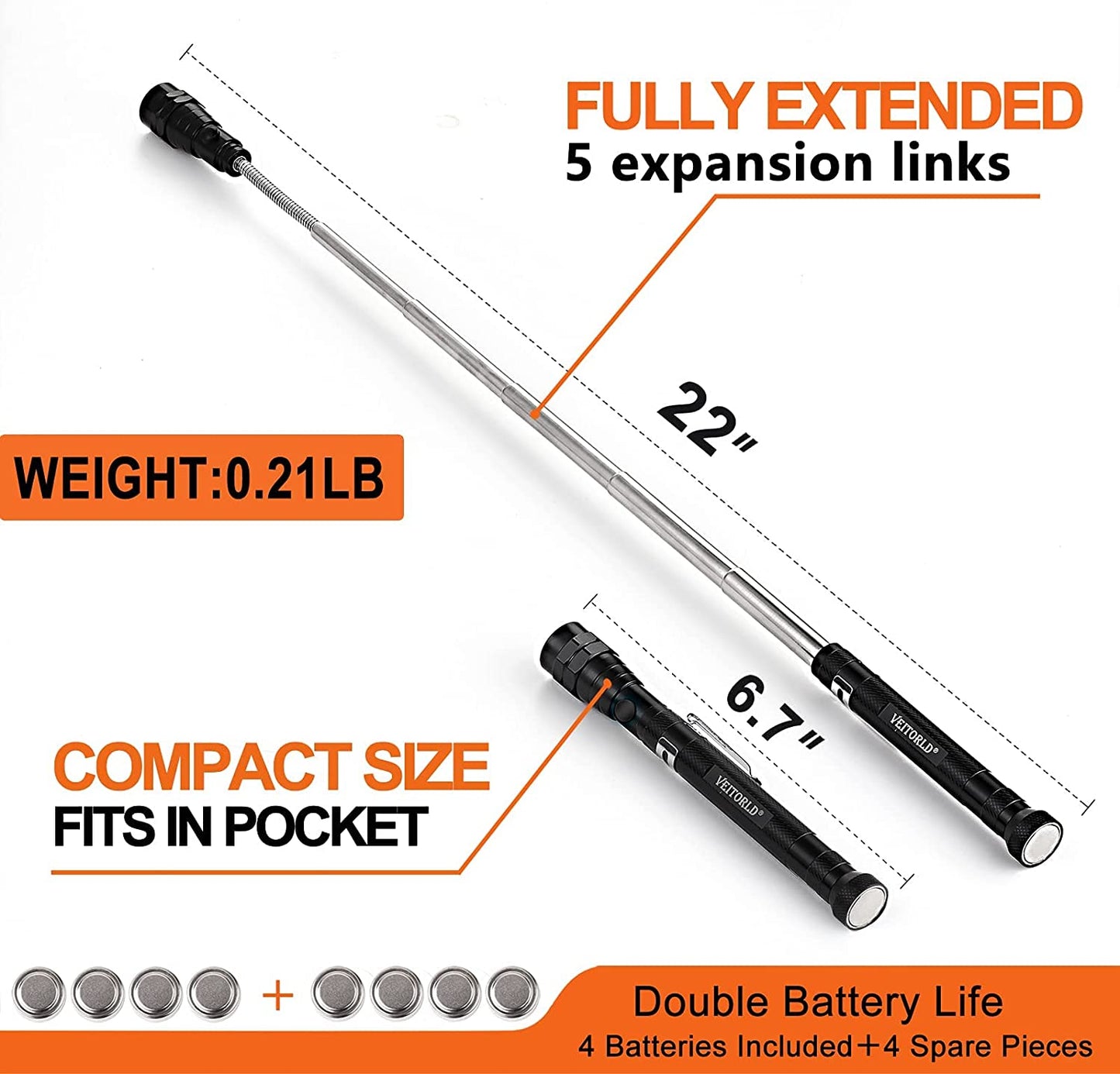 Extendable Magnetic Flashlight and Telescoping Magnet Pickup Tool