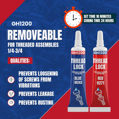 -6Gx2 Pack Thread Lock Medium and Strong Strength for Nuts, Bolts, and Metals, Threadlocker Lock Tight & Seal Fasteners with Stable and Consistent Performance