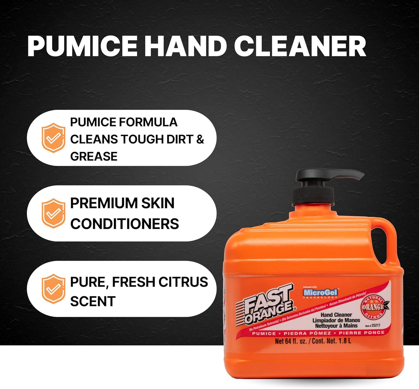 Permatex Heavy Duty Hand Cleaner, Natural Citrus Scent, Waterless Cleaner for Mechanics, Strong Grease Fighter, 1/2 Gallon, Orange, 64 Fl Oz (Pack of 1)