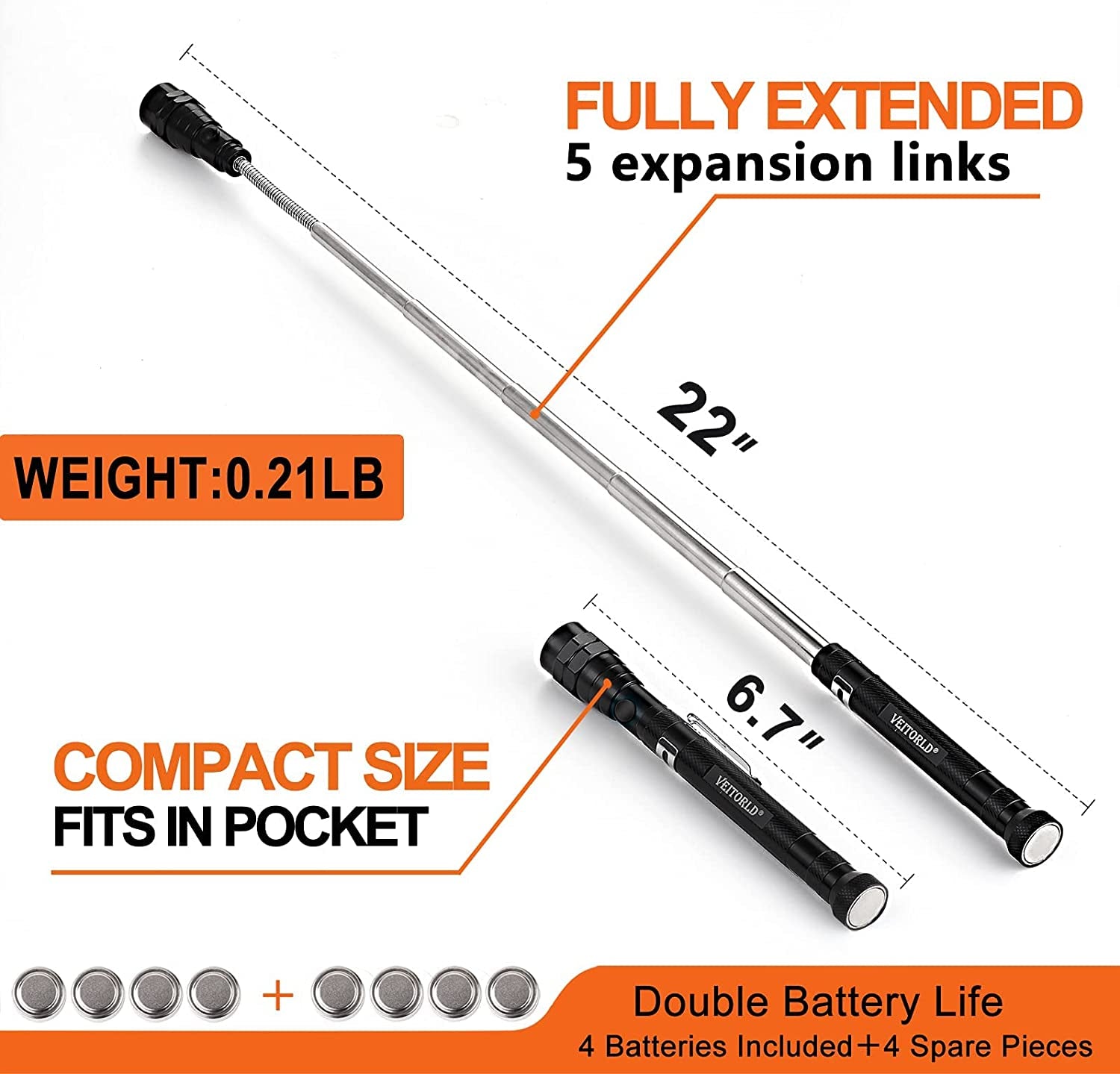 Extendable Magnetic Flashlight and Telescoping Magnet Pickup Tool