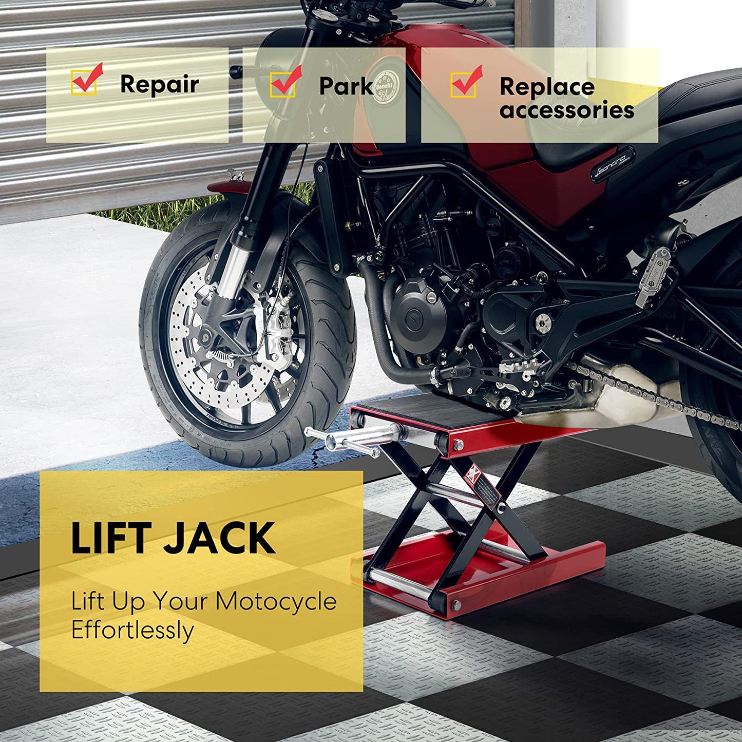 Lift Scissor Jack Steel Wide Deck Hoist Crank Center Stand 1100 LBS 